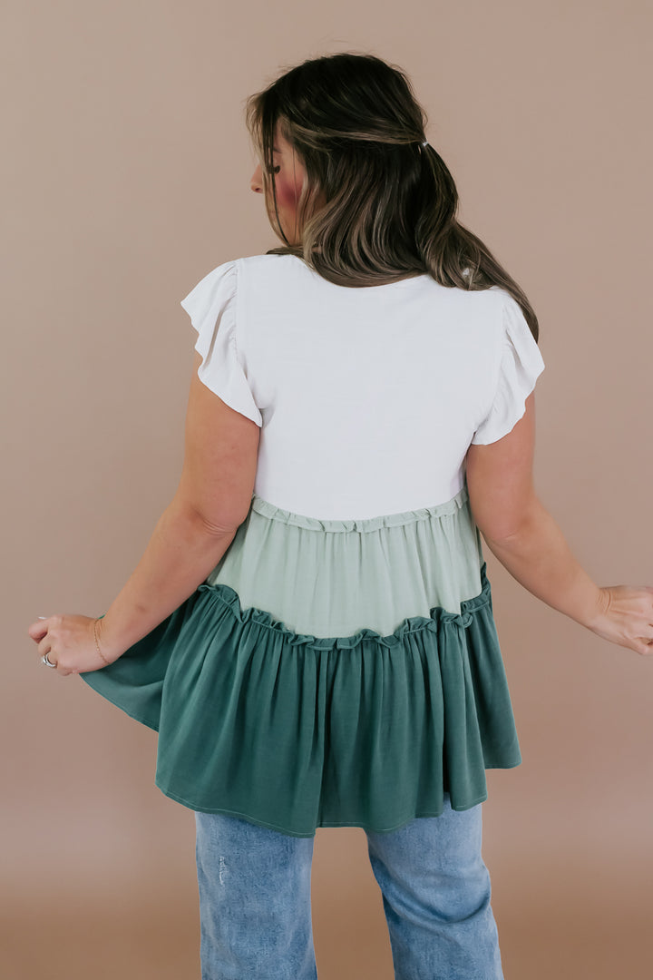 Best Bet Tiered Baby Doll Top, Sage