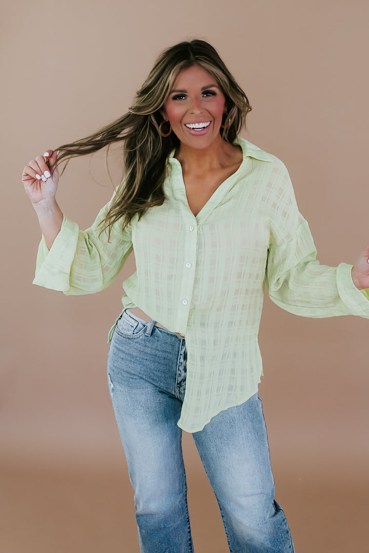 Life's A Breeze Button Up, Lime