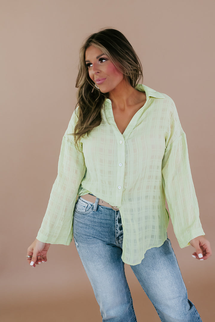 Life's A Breeze Button Up, Lime
