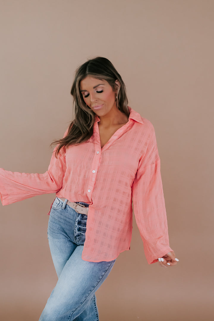Life's A Breeze Button Up, Coral