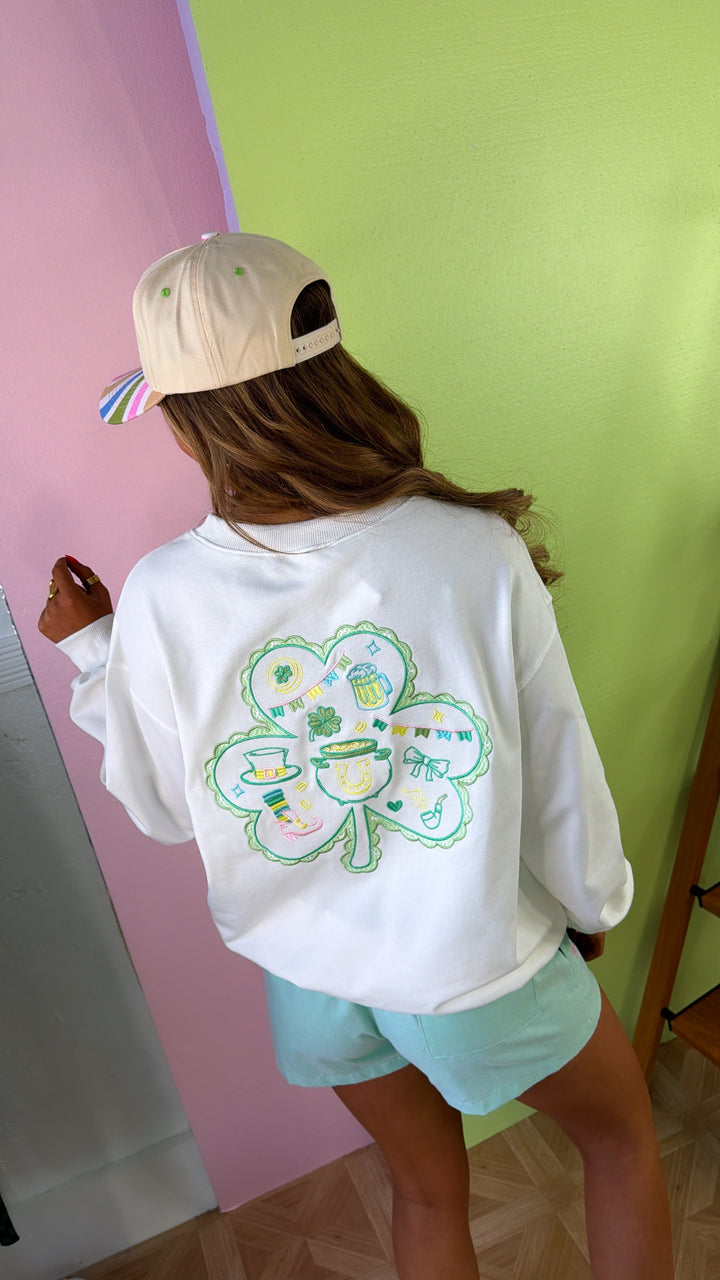 Lucky Charm Embroidered Top, Off White