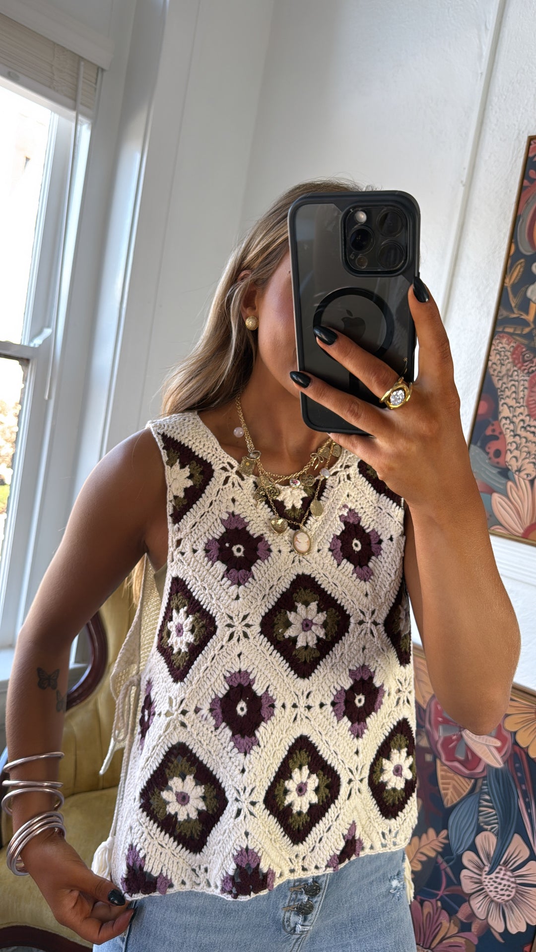 June Crochet Sweater Vest, Ecru