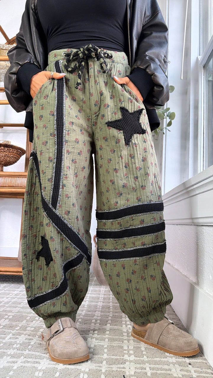 Sunlit Sol Barrel Jogger, Moss Green/ Black