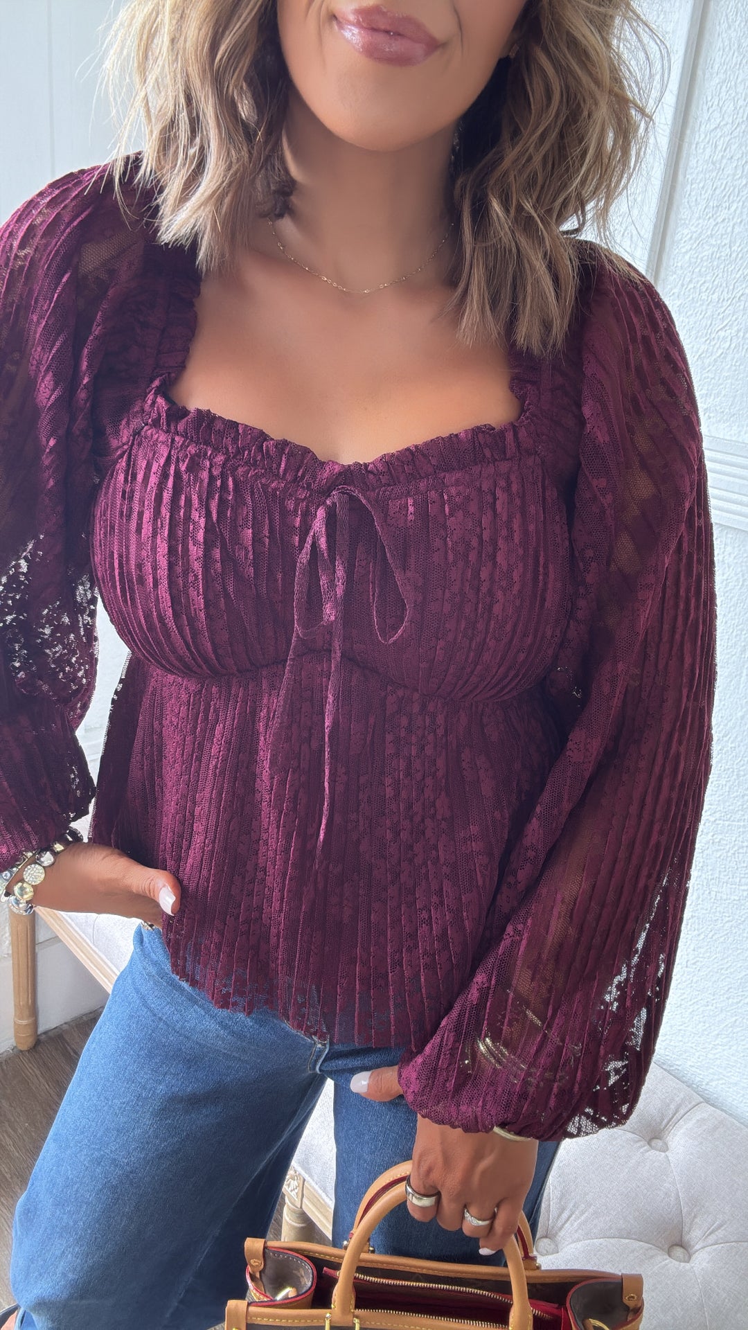Sylvie Sweetheart Blouse, Burgundy