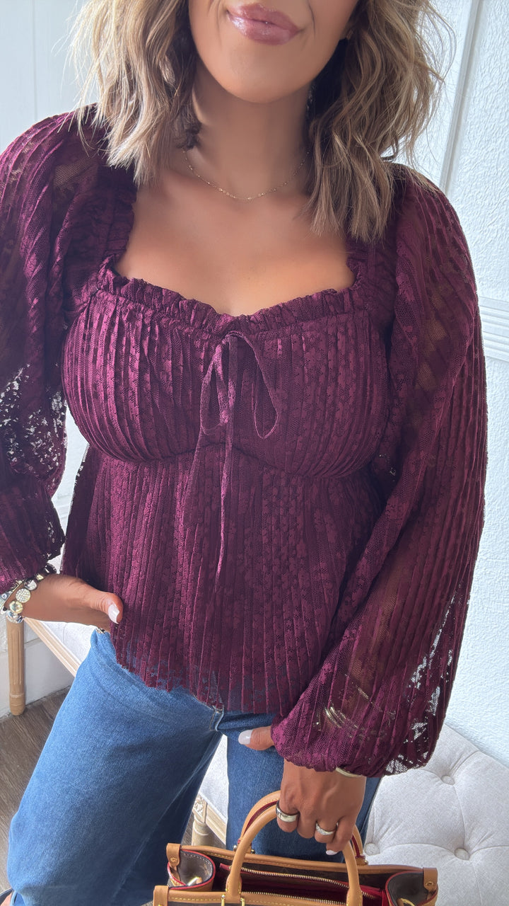 Sylvie Sweetheart Blouse, Burgundy