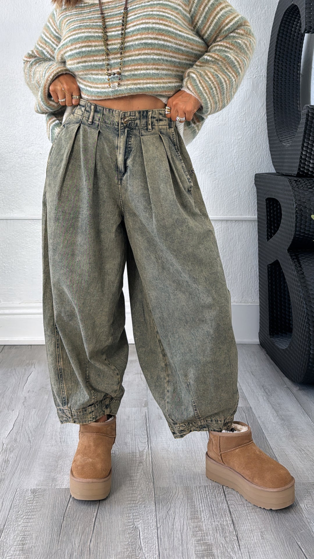 Washed Barrel Pants, Denim