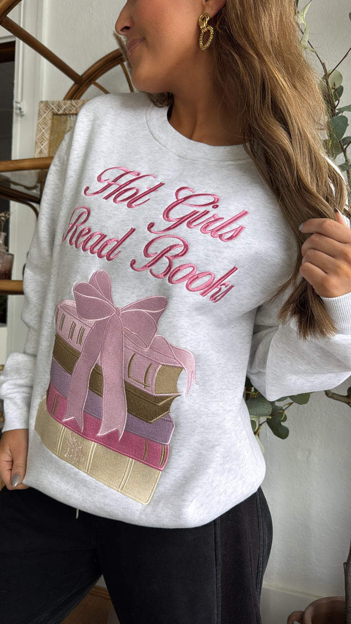 Happy Camp3r: Hot girls Read Books Crewneck, Lt. Heather