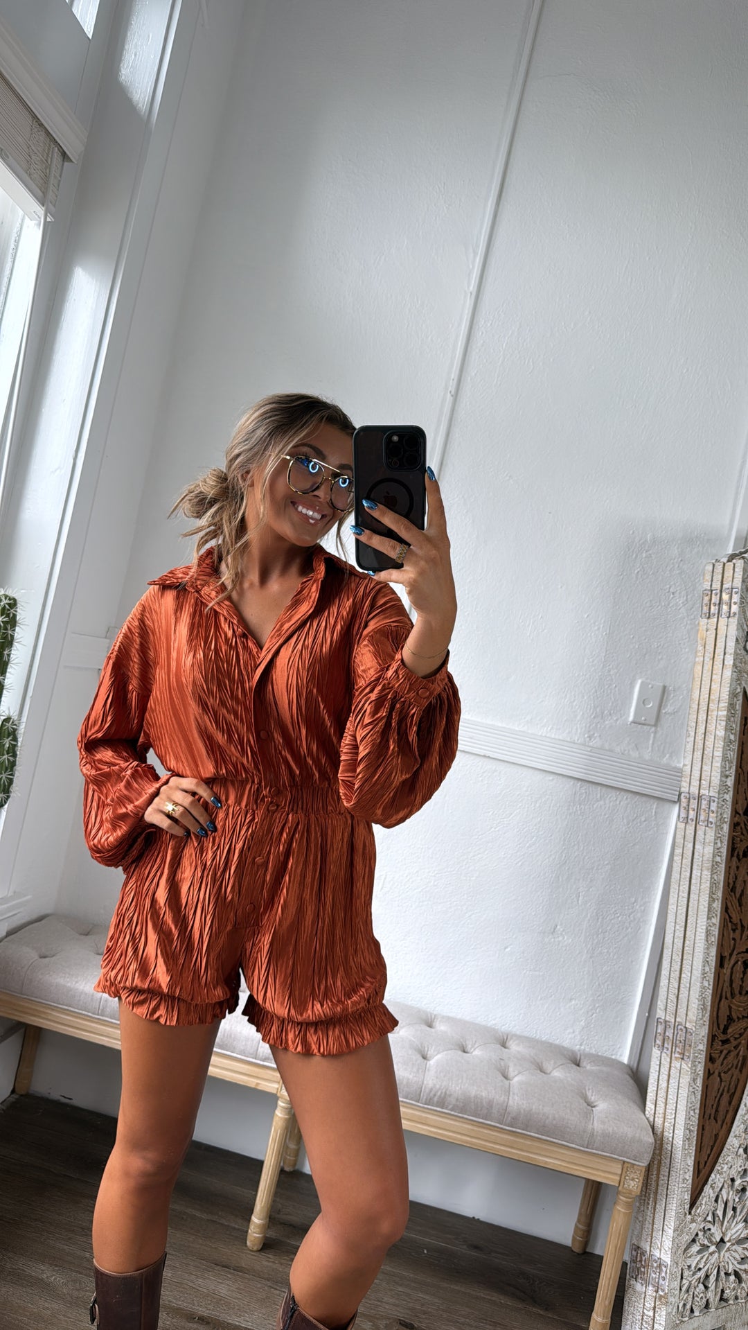 Set The Tone Romper, Terracotta