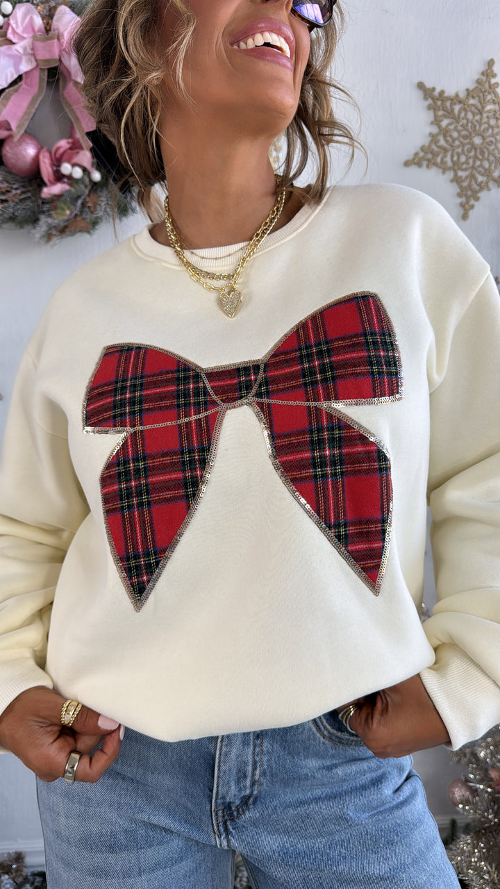 Holly Bow Sweater, Cream