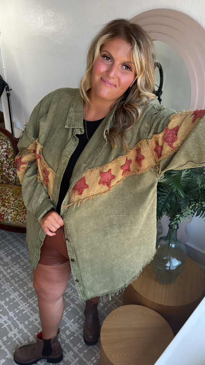 All The Stars Washed Button Down Top, Olive