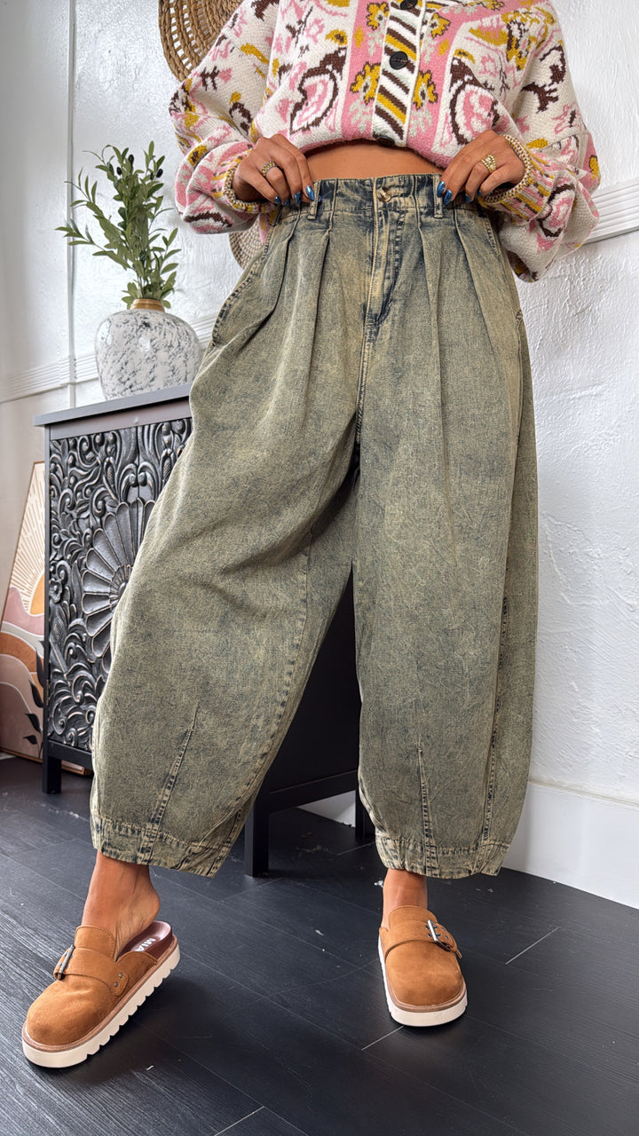 Washed Barrel Pants, Denim