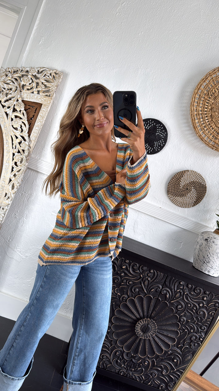 Homeroom Teacher Knit Cardigan, Yellow/ Multi