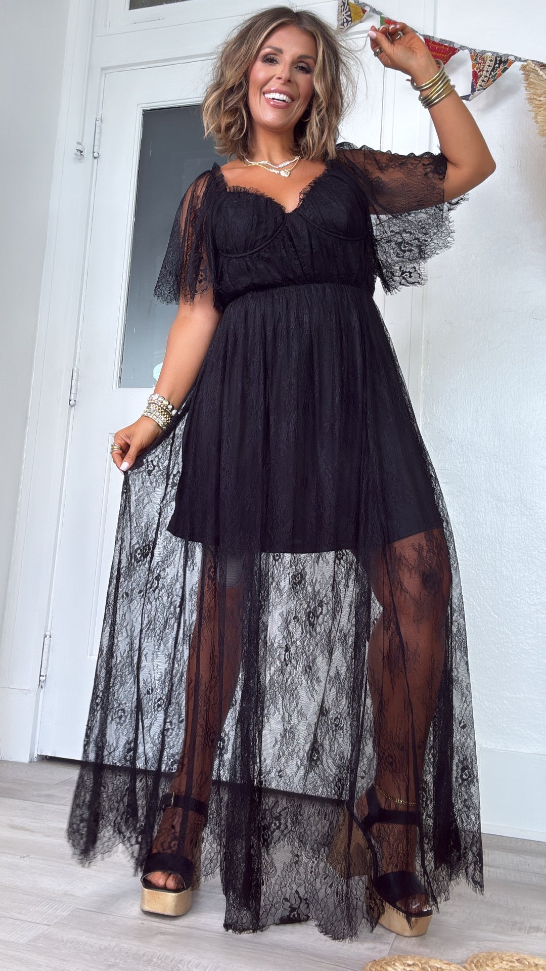 Midnight Willow Lace Maxi Dress, Black