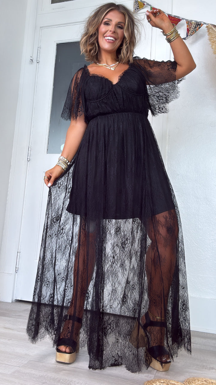 Midnight Willow Lace Maxi Dress, Black