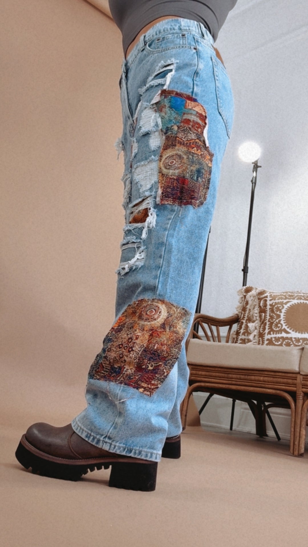 Vintage 70s 70s Patchwork Jeans Piper Patchwork Straight Leg