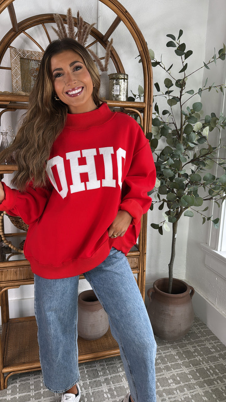 OHIO Mock Neck Crew, Red