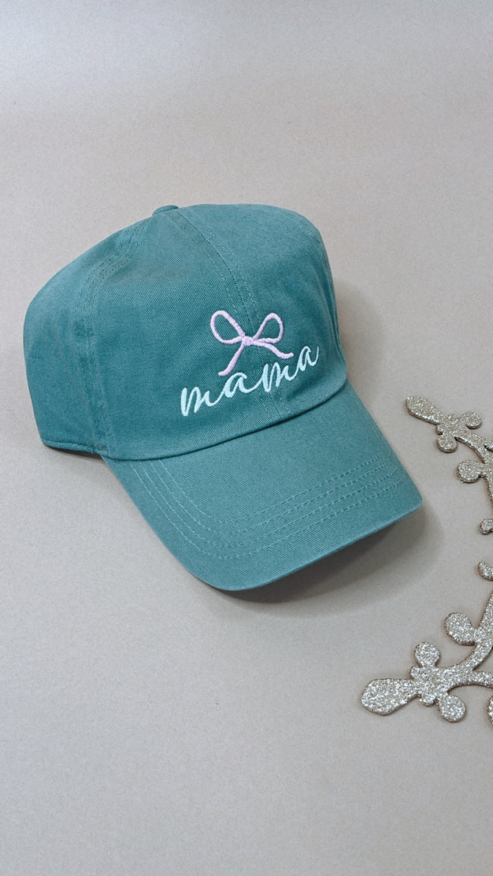 Embroidered Mama Bow Baseball Cap