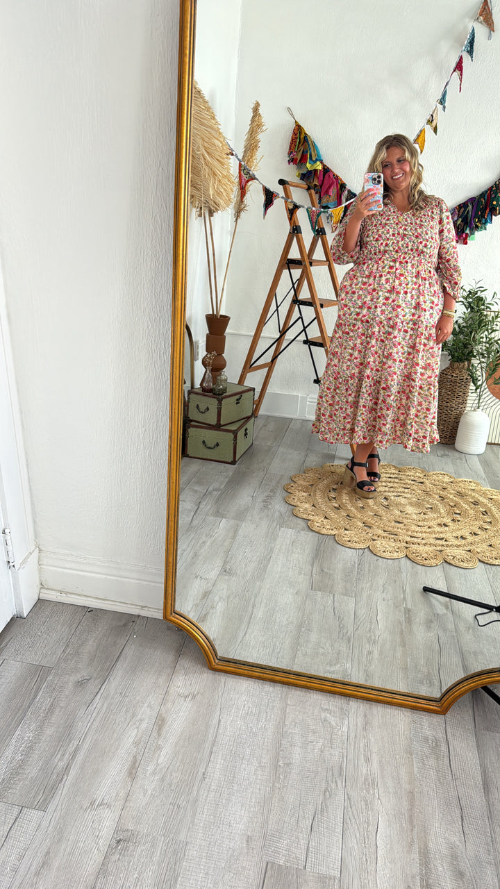 Full Bloom Floral Print Smocked Maxi Dress