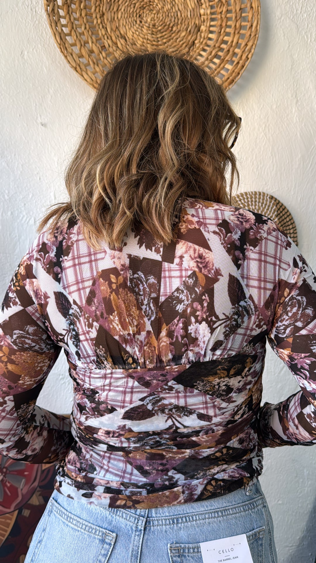 Faded Flora Mesh Top, Lt.Blue/Purple