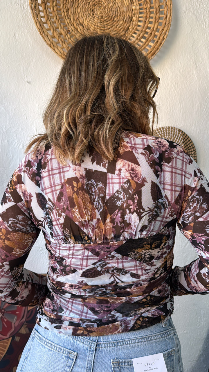 Faded Flora Mesh Top, Lt.Blue/Purple