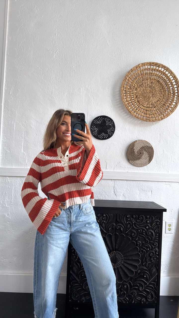 Say Less Striped Sweater, Orange/Taupe