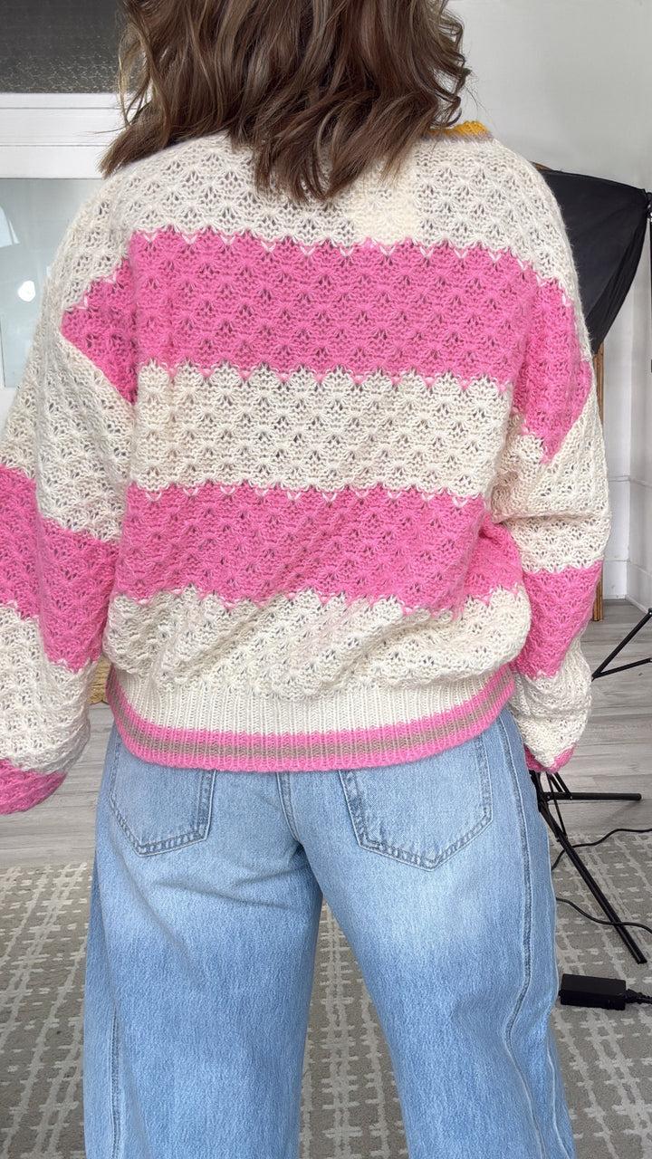 Sweetheart Stitch Sweater, Pink Stripe