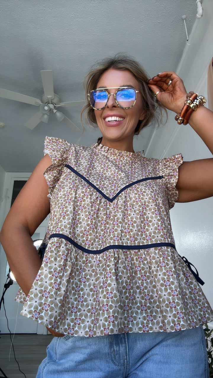 Susie Ruffled Tank, Toffee Cream