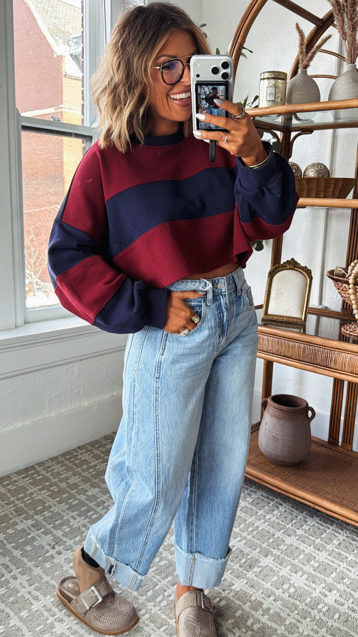 The Ivy Stripe Top, Navy/Maroon