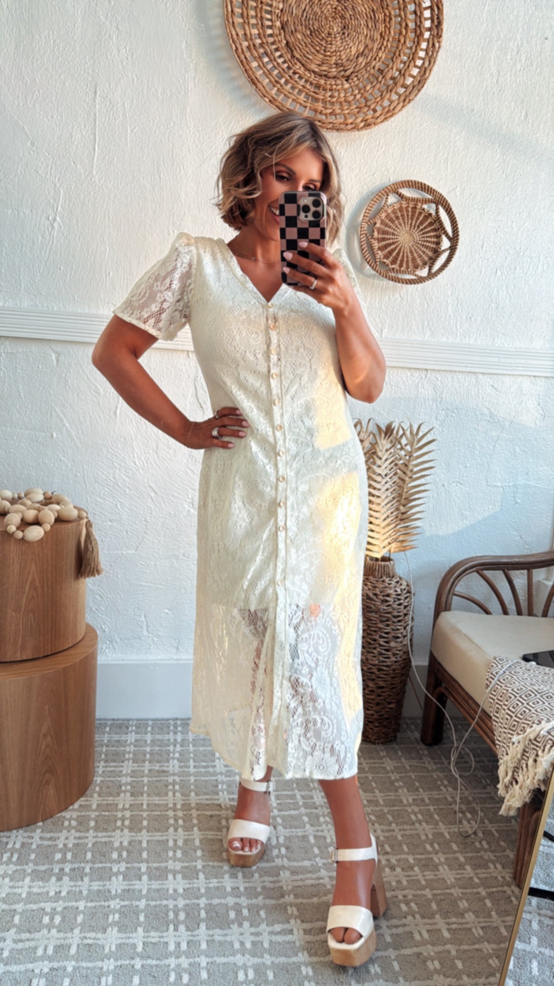 Lace Midi Dress, Cream Medium Lace Midi Dress, Cream Medium