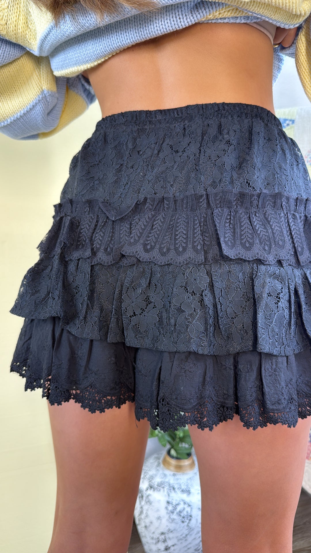 Poppy Lace Tiered Skort, Black