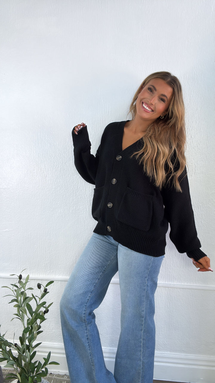 Soft Shadow Button Up Cardigan, Black