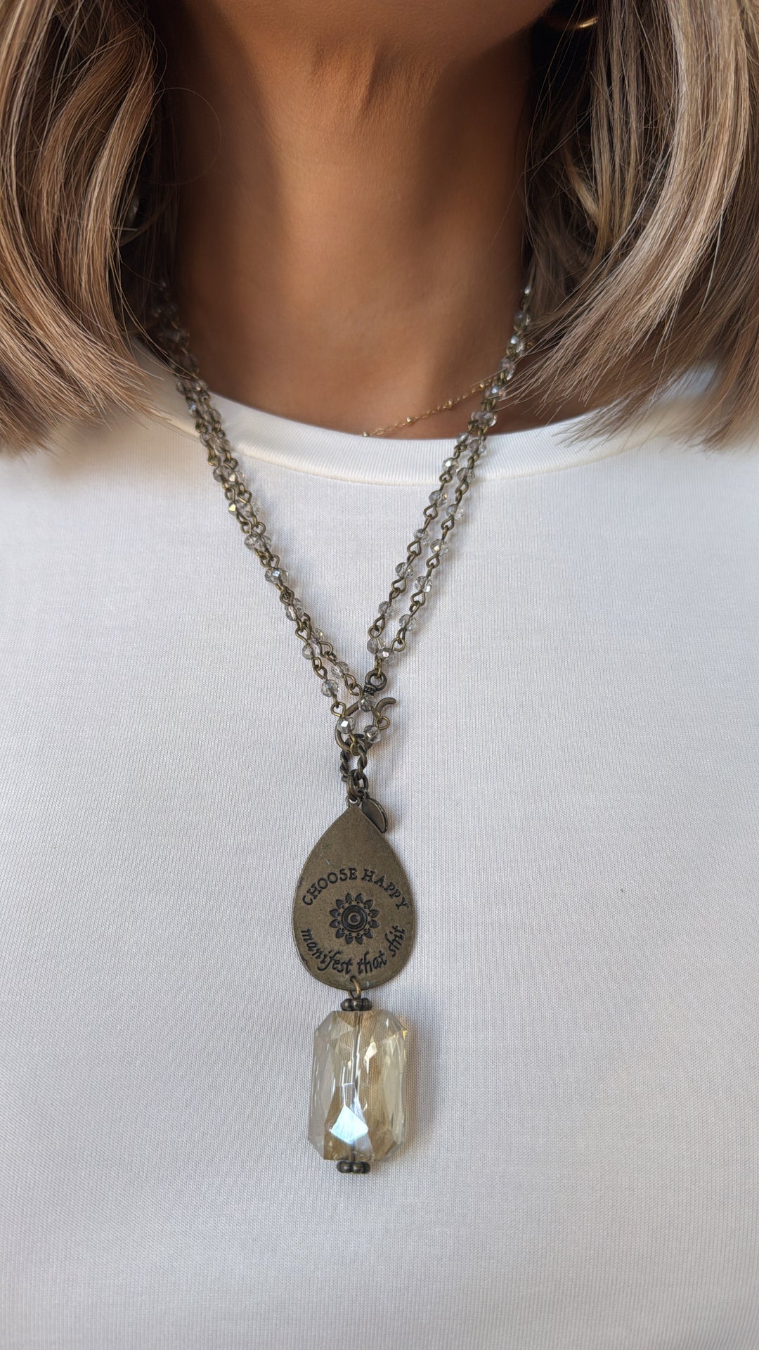 Choose Happy Engraved Necklace, Bronze