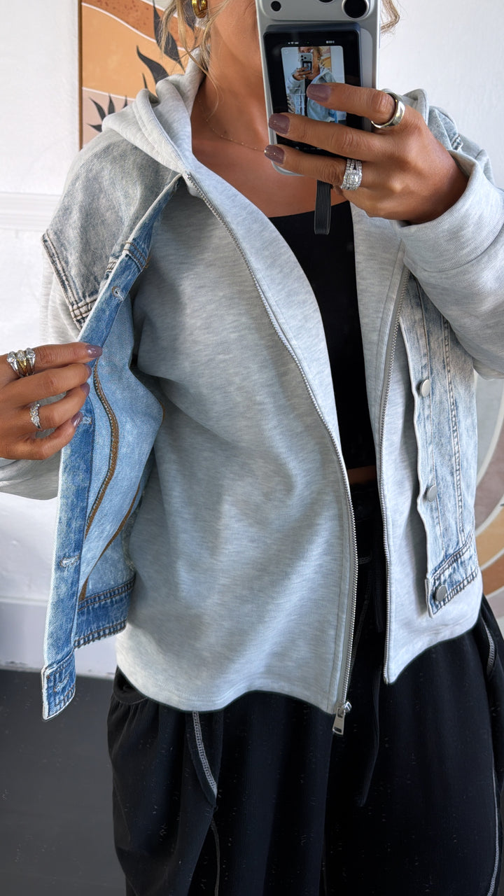 Blue Haven Zip Up, Denim/Grey
