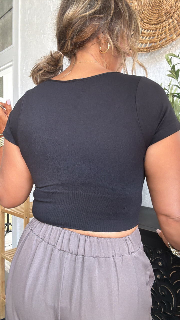 Cap Sleeve Square Neck Crop Top