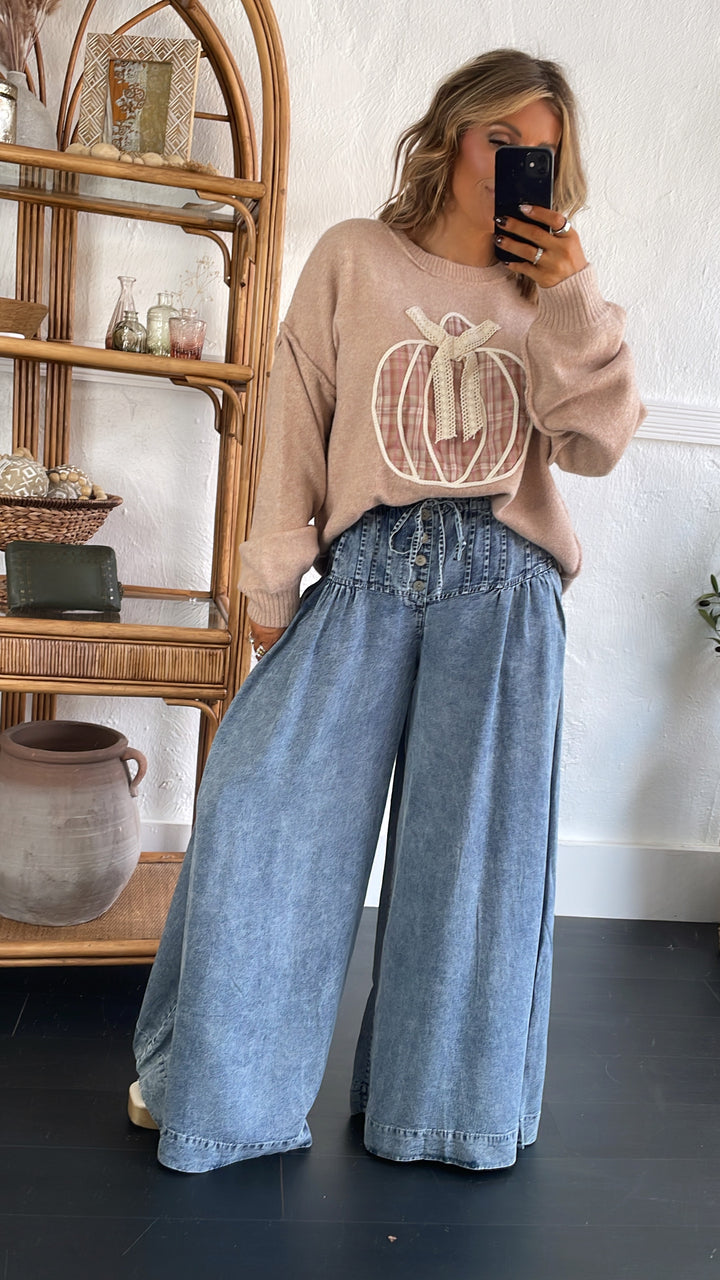Waylon Washed Pintuck Wide Leg Pant