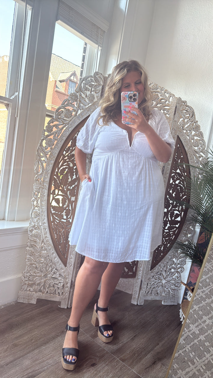 True Beauty Bubble Sleeve Mini Dress, White