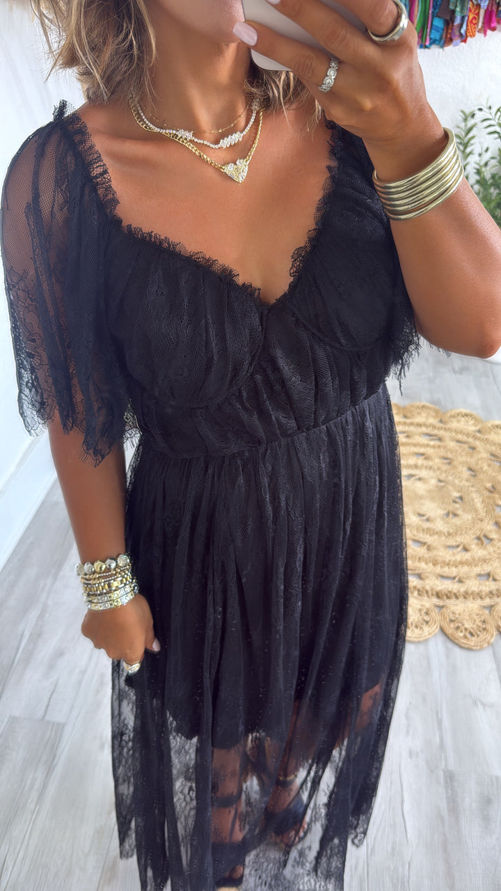 Midnight Willow Lace Maxi Dress, Black