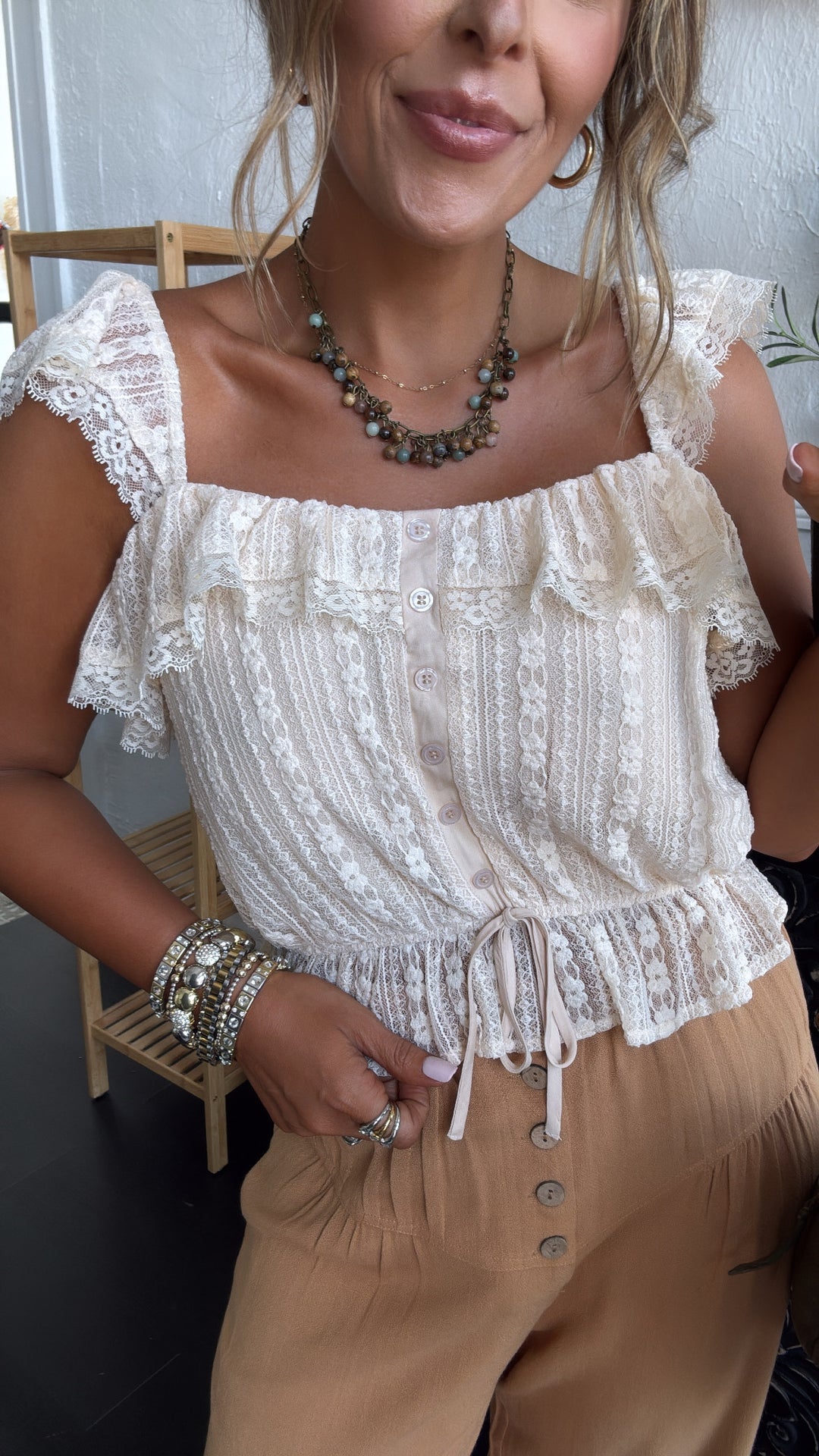 Summers End Lace Tank, Champagne