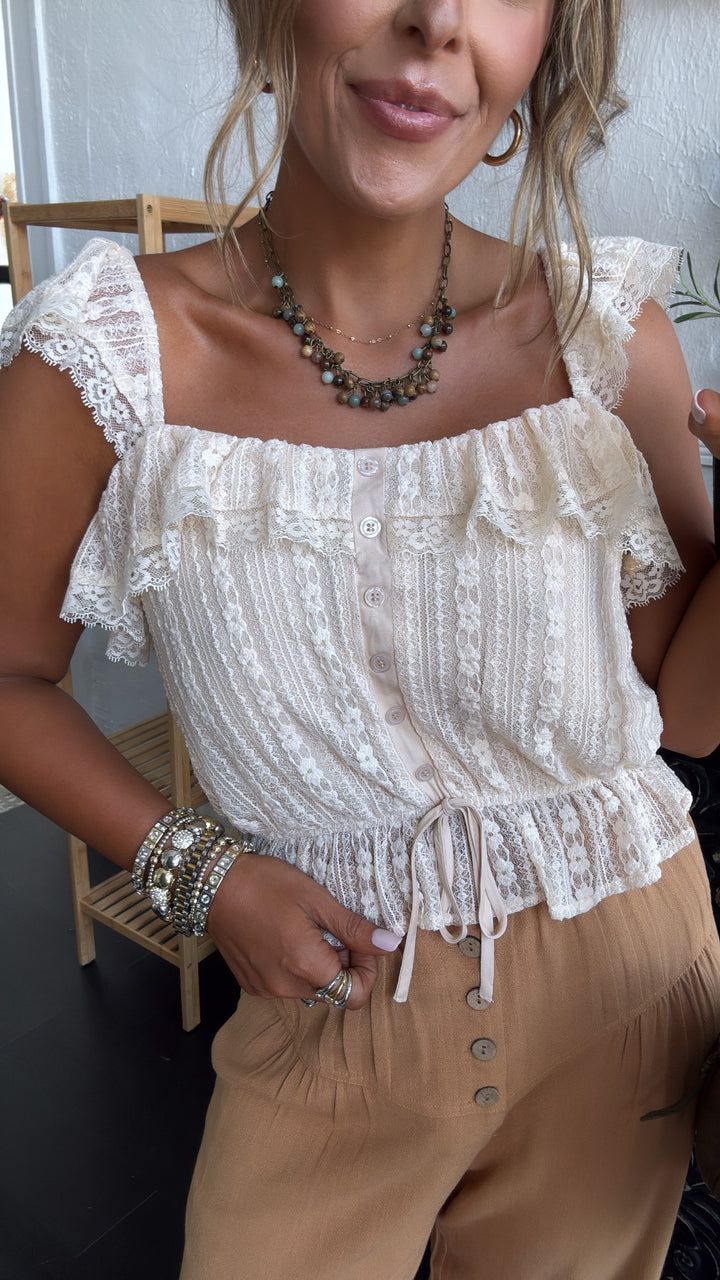 Summers End Lace Tank, Champagne