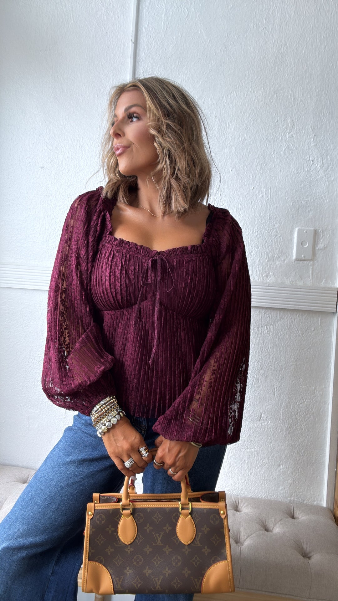 Sylvie Sweetheart Blouse, Burgundy