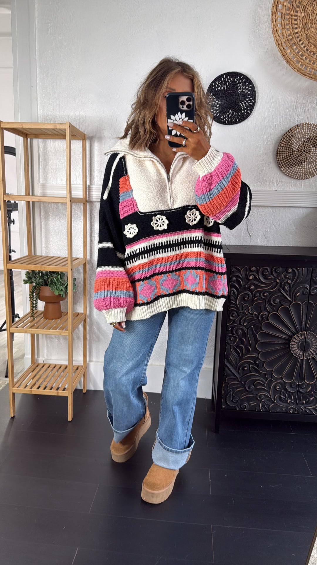 The Cabin Half Zip, Black Multi