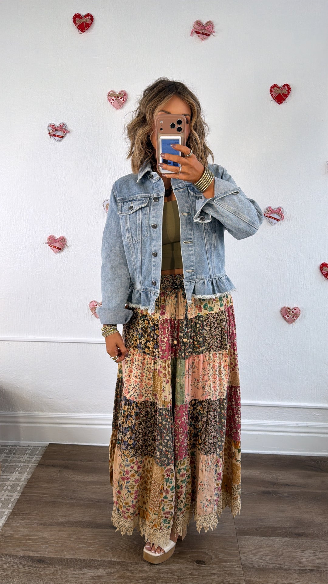 Emery Ruffle Hem Denim Jacket, Light Denim