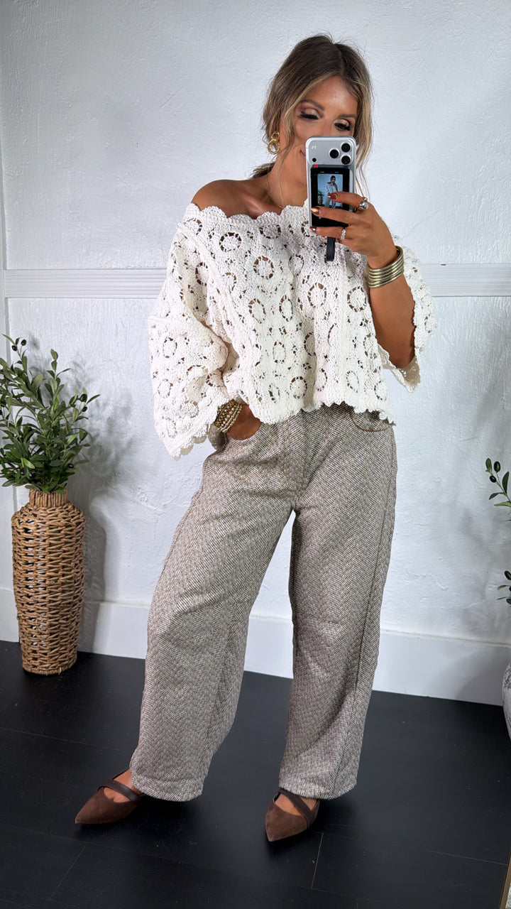 Crescent Bay Herringbone Barrel Pant, Brown