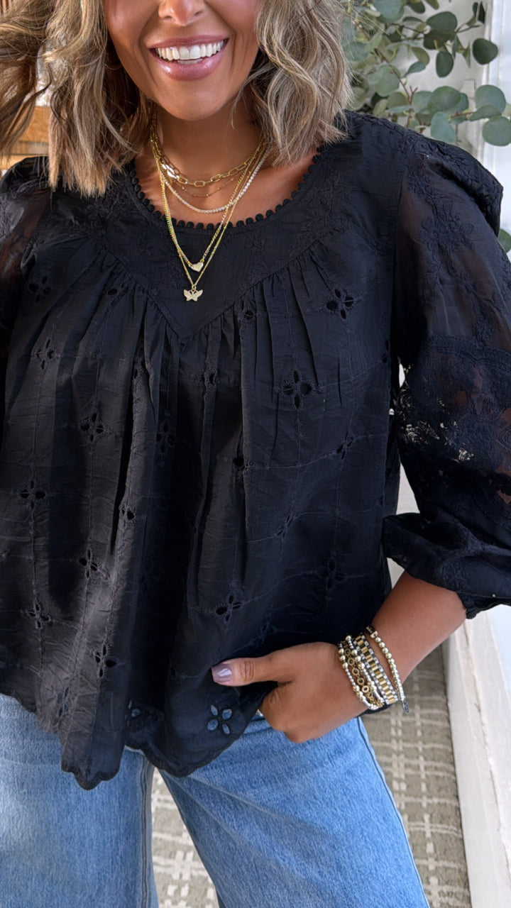 Clover Mix Top, Black