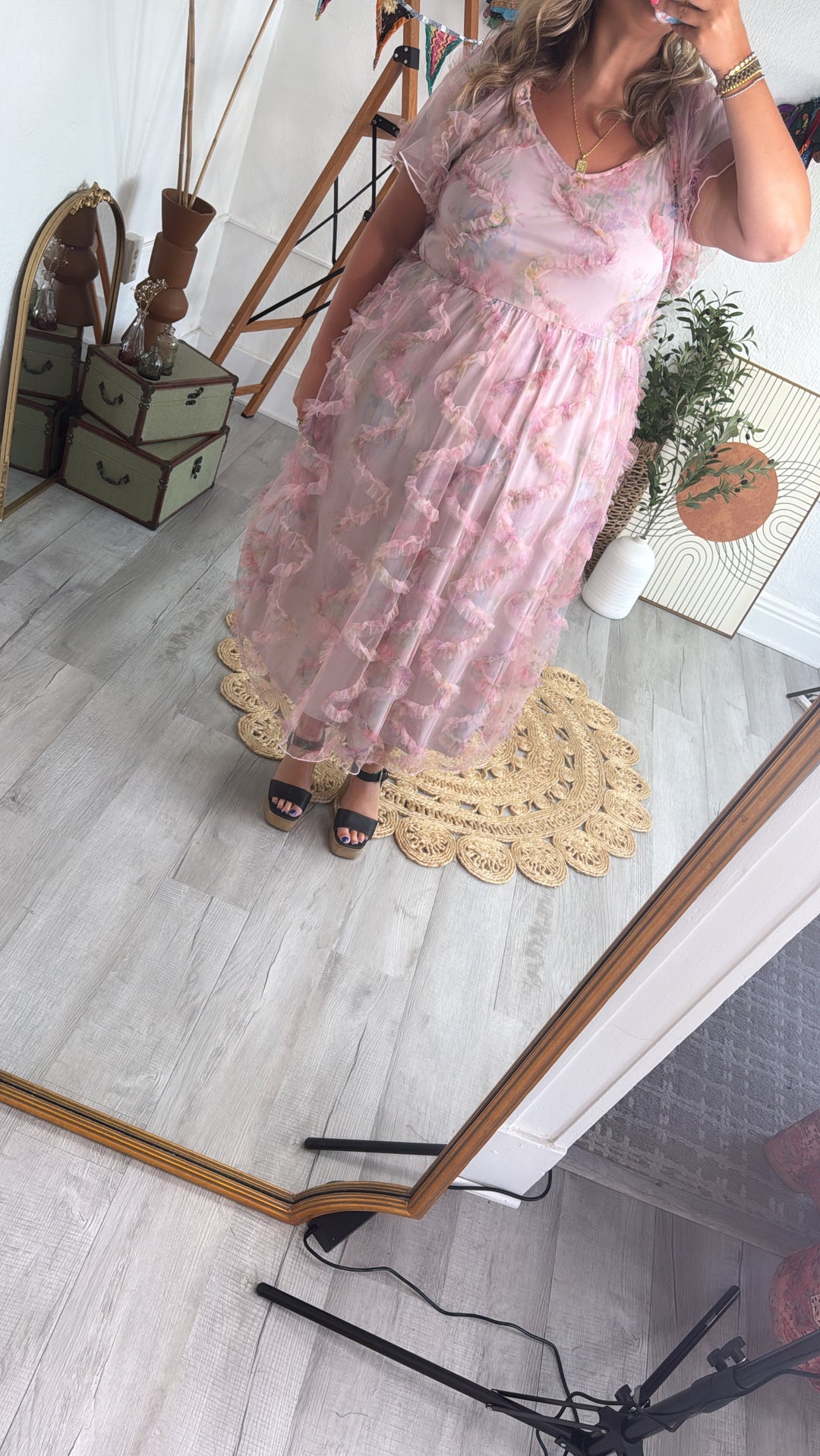 Floral Tulle Maxi Dress, Pink Everyday Chic Boutique Floral Tulle Maxi Dress, Pink Everyday Chic Boutique