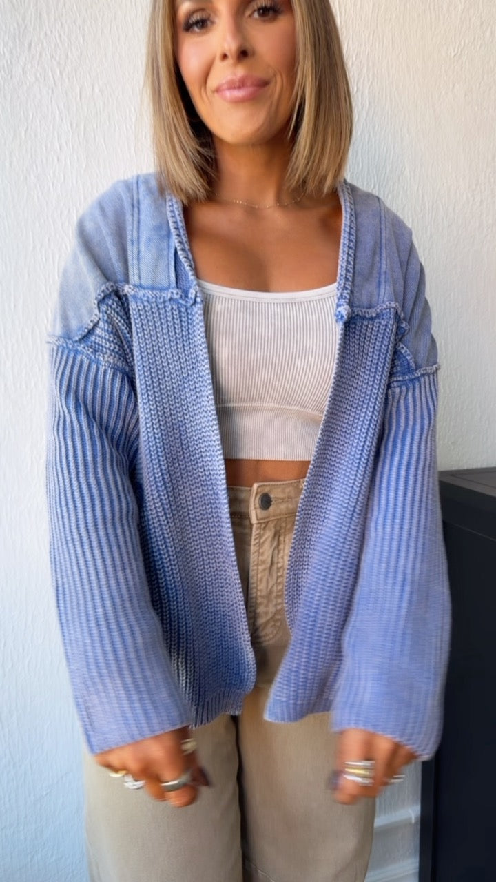 DOORBUSTER: Cable Knit Cardigan,  Washed Blue
