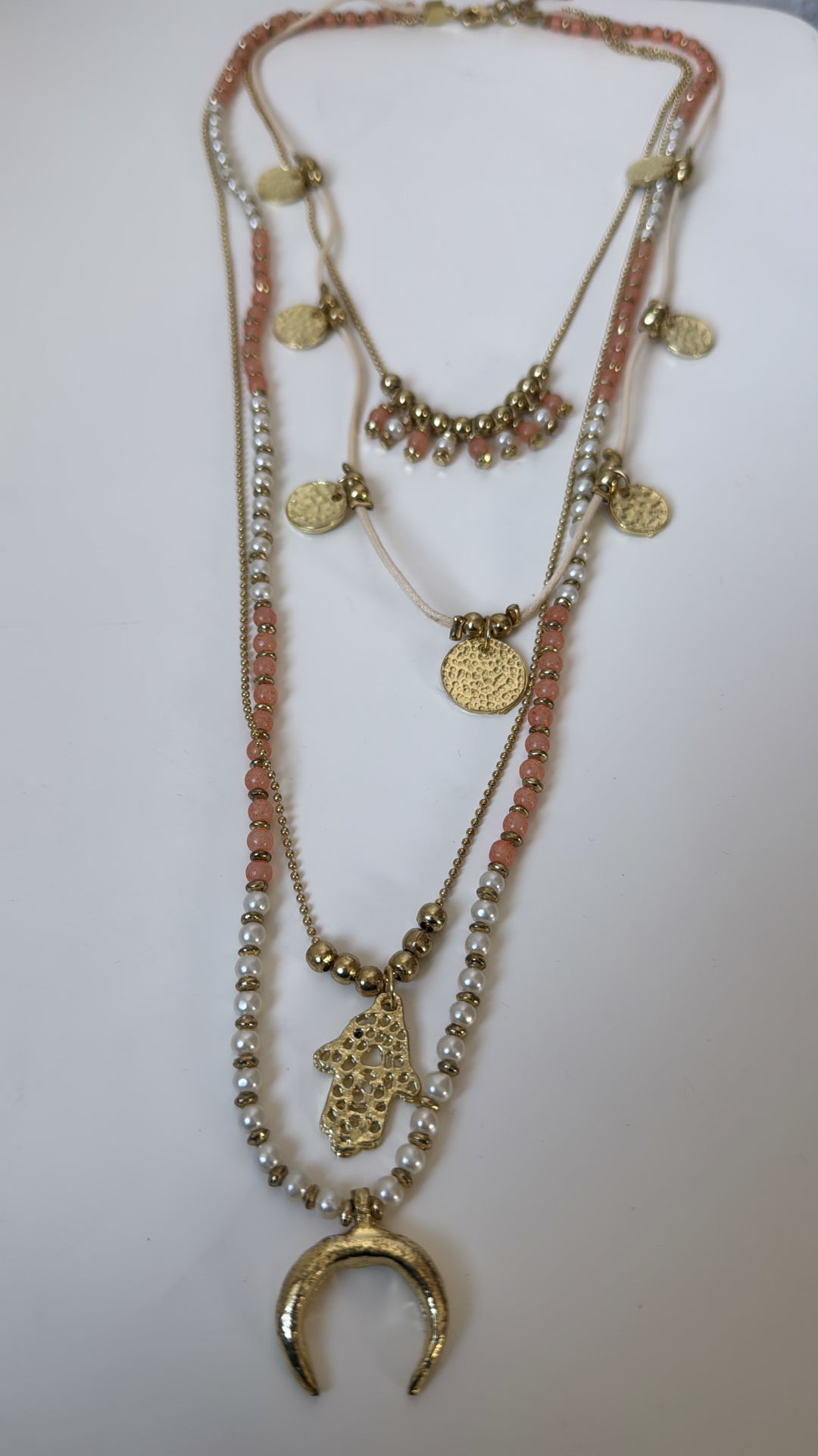 Poem Song Necklace, Coral/Pearl