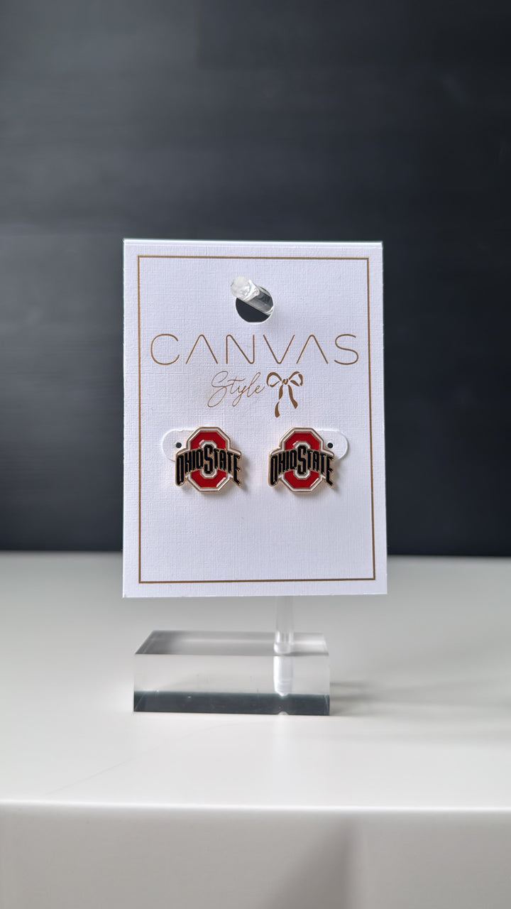 Buckeyes Enamel Stud Earrings in Scarlet/Black