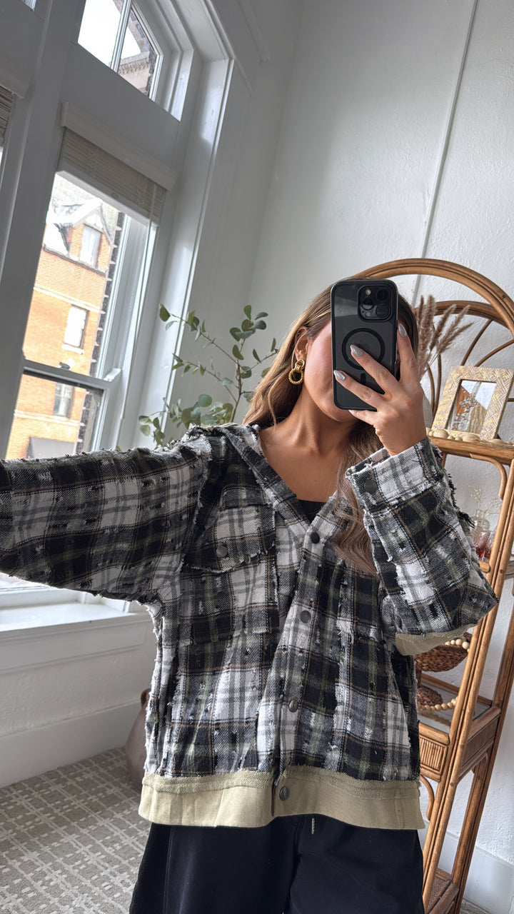 Birch Cabin Flannel Top, Olive/ Black