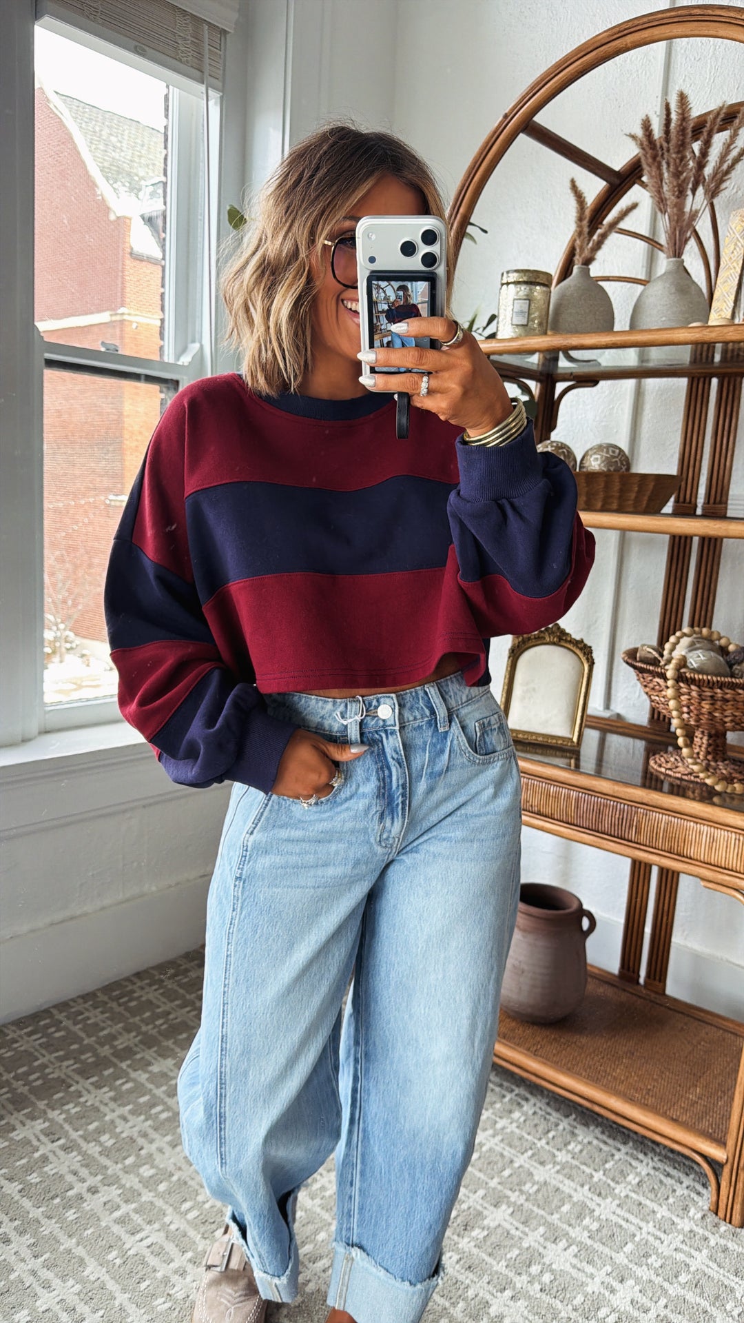 The Ivy Stripe Top, Navy/Maroon
